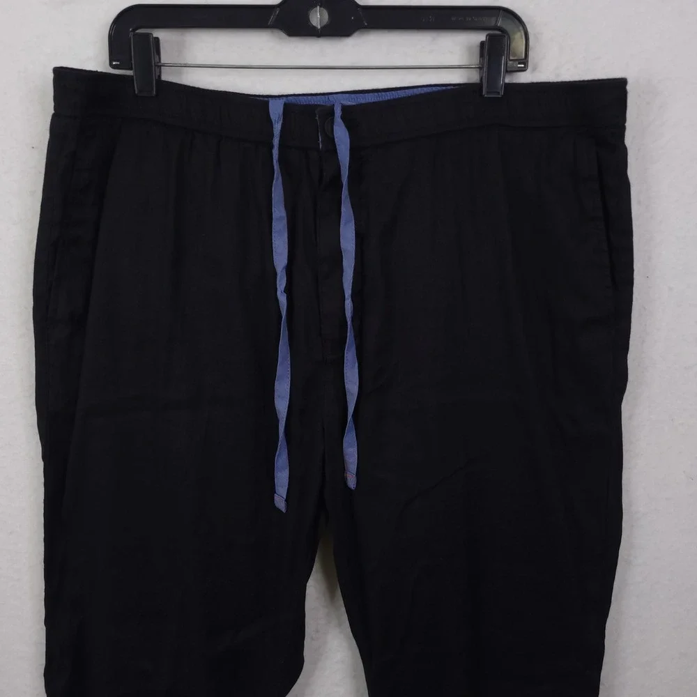 Tommy Bahama Linen Blend Pants Mens 1XLB Black Drawstring Beach Resort Trousers